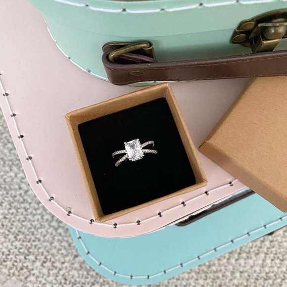 Square Cut CZ Solitaire Ring - Picture 2 of 7